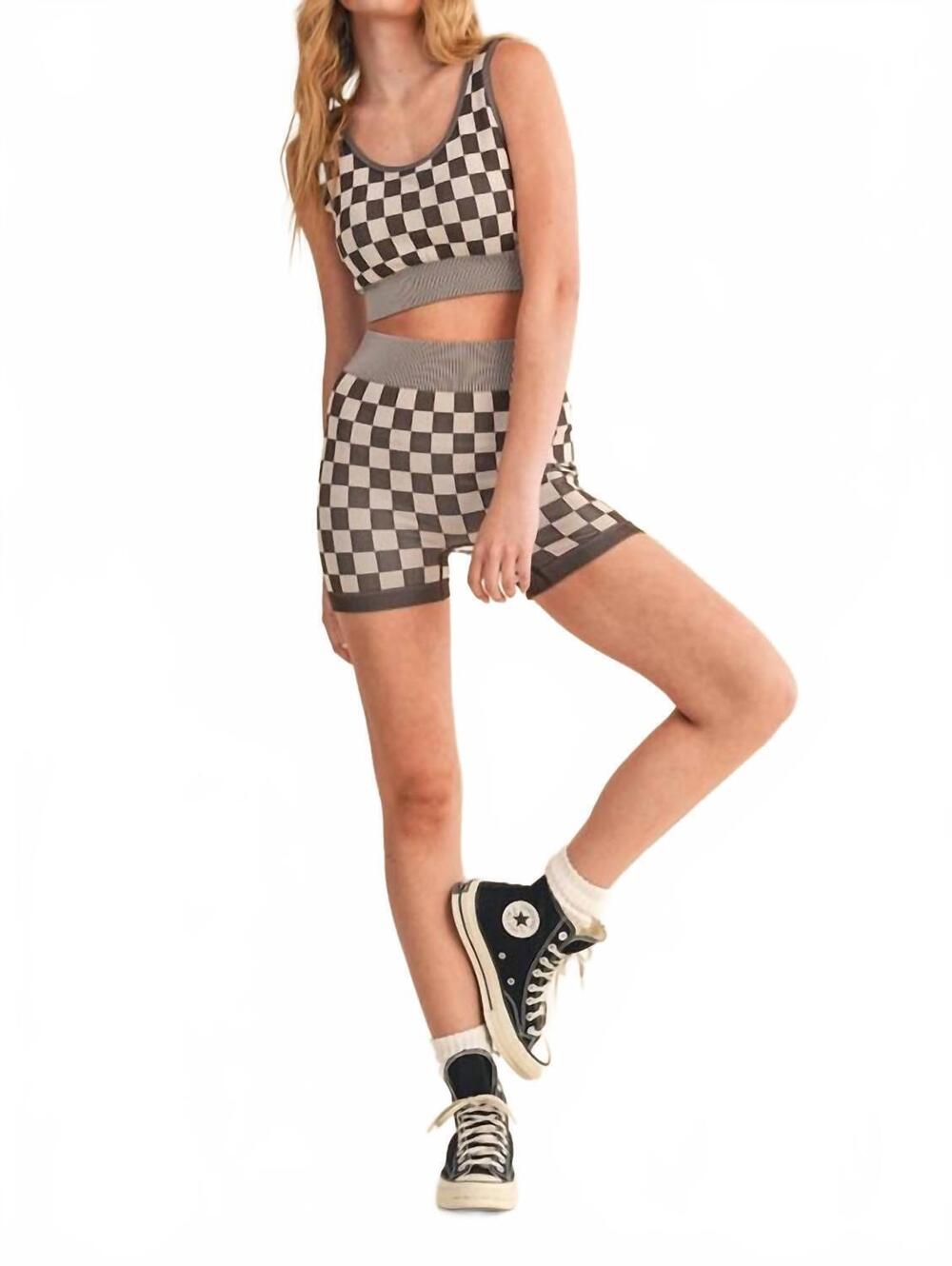 NEW KIMBERLY C checkmate crop two piece set in brown